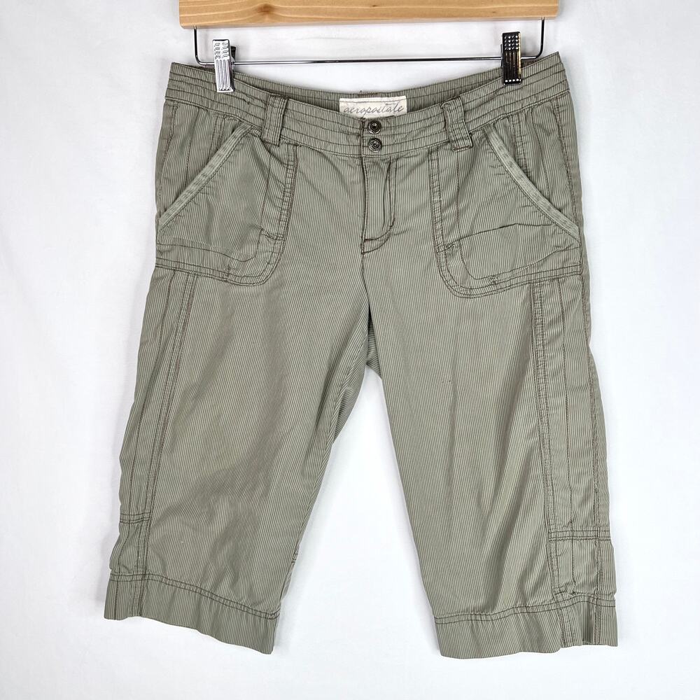 Y2K Aeropostale Green Stripe Low Rise Capri Pants 5/6